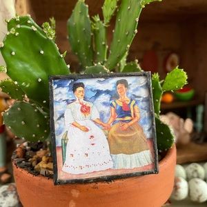 Frida Kahlo Two Fridas wall art for dollhouse miniature soldered glass f…